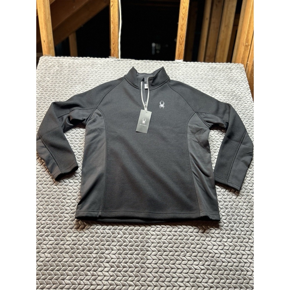 Spyder Mens XXL 2XL Quarter Zip Pullover Black Fleece Performance NWT